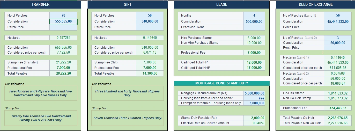MUDRA interface showing a deed entry form beside a computed stamp duty breakdown
